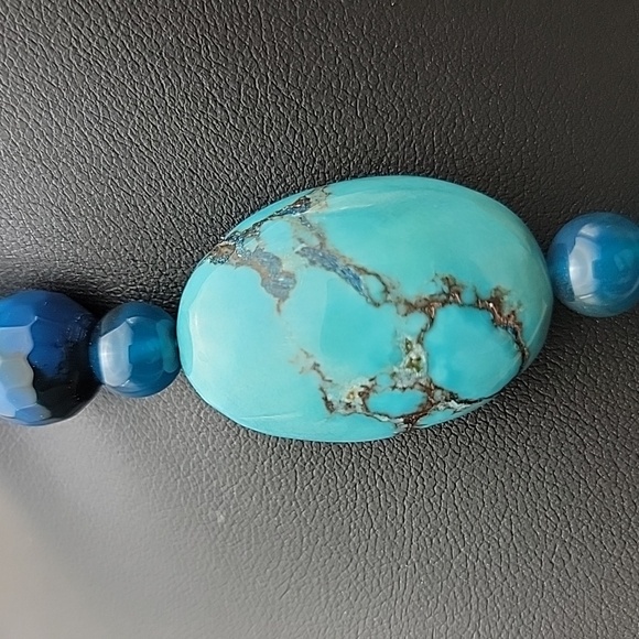 640 Cts Natural Turquoise & Blue Faceted Onyx Beaded Boho Gemstone Necklace - Picture 8 of 10
